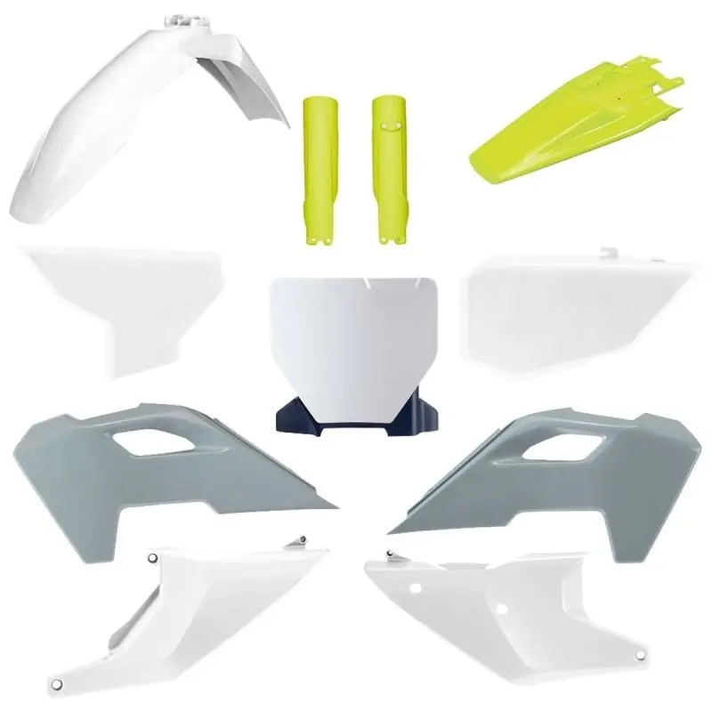POLISPORT KOMPLET PLASTIKÓW (FULL KIT) HUSQVARNA TC/FC ‘23-‘25 W ZESTAWIE TABLICA PRZEDNIA (8671700001) I OSŁONY AMORTYZARORÓW (8352500004) KOLOR SZARY BIAŁY OEM Dodaj do koszyka
