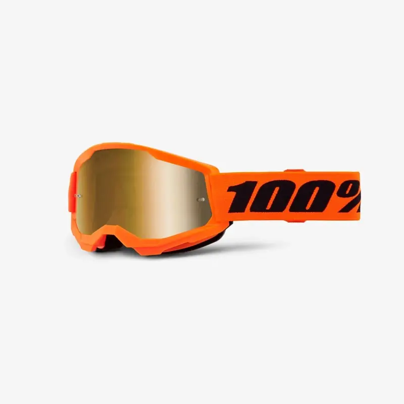 Nowy 100 PROCENT GOGLE STRATA 2 YOUTH JUNIOR NEON ORANGE - MIRROR TRUE GOLD LENS - KOLOR POMARAŃCZOWY/CZARNY SZYBKA ZŁOTE LUSTRO