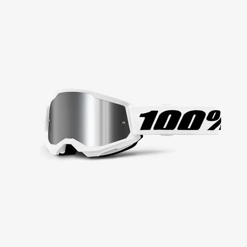 100 PROCENT GOGLE STRATA 2 YOUTH JUNIOR WHITE - MIRROR SILVER LENS - KOLOR BIAŁY/CZARNY SZYBKA SREBRNE LUSTRO Promocja