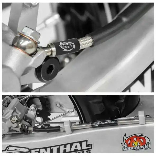 MOTO-MASTER PRZEWÓD HAMULCOWY W STALOWYM OPLOCIE TYŁ KTM SX/SXF/SX-F/EXC/EXCF/EXC-F ‘05- , HUSQVARNA TE/TC/FE/FC ‘14-‘16, GASGAS EX ‘21- (PATRZ OPIS DODATKOWY) Nowy