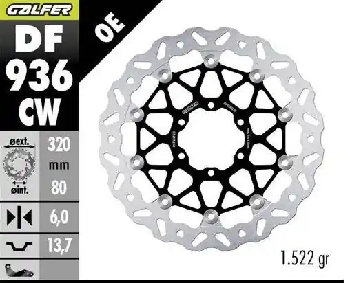 Rabat GALFER TARCZA HAMULCOWA PRZÓD BMW M 1000R ‘23-; M 1000RR ‘21-; M 1000XR ‘24-; S 1000R ‘21- ; S 1000RR ‘19-; S 1000XR ‘20- (WAVE FLOATING) (320X80X5MM)