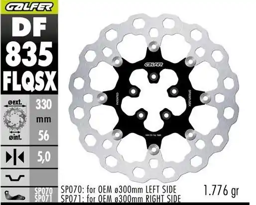GALFER TARCZA HAMULCOWA PRZÓD HARLEY-DAVIDSON (330X56X5) PŁYWAJĄCA (CUBIQ) (SUPER OVERSIZE) (WYMAGA SP070; SP071) Premium