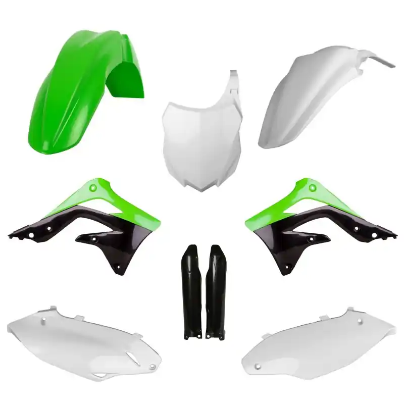 POLISPORT KOMPLET PLASTIKÓW (FULL KIT) KAWASAKI KX 450F ‘13-‘15 W ZESTAWIE TABLICA PRZEDNIA (8659200002) I OSŁONY AMORTYZARORÓW (8351800002) KOLOR ZIELONY Dostępne od ręki