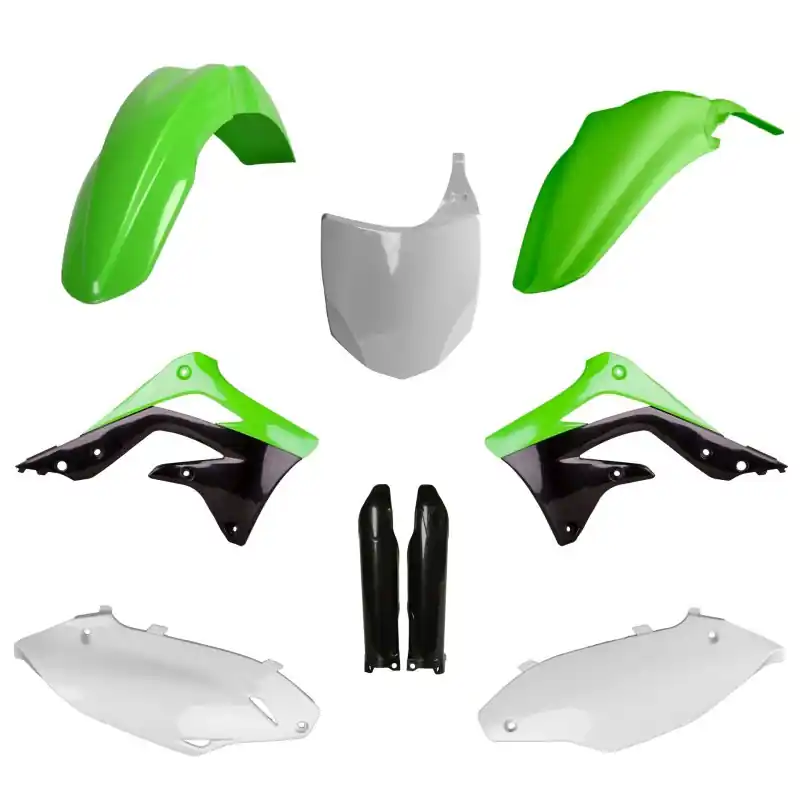 POLISPORT KOMPLET PLASTIKÓW (FULL KIT) KAWASAKI KX 450F ‘12 W ZESTAWIE TABLICA PRZEDNIA (8656800002) I OSŁONY AMORTYZARORÓW (8351800002) KOLOR ZIELONY Obniżka ceny