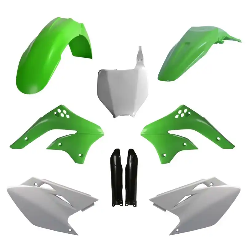 POLISPORT KOMPLET PLASTIKÓW (FULL KIT) KAWASAKI KX 450F ‘06-‘08 W ZESTAWIE TABLICA PRZEDNIA (8660800002) I OSŁONY AMORTYZARORÓW (8351800002) KOLOR ZIELONY Wysoka jakość