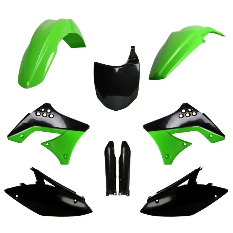 Kup online POLISPORT KOMPLET PLASTIKÓW (FULL KIT) KAWASAKI KX 250F ‘09-‘12 W ZESTAWIE TABLICA PRZEDNIA (8660800002) I OSŁONY AMORTYZARORÓW (8398000001) KOLOR CZARNY ZIELONY