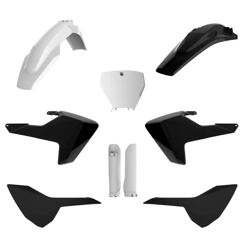 POLISPORT KOMPLET PLASTIKÓW (FULL KIT) HUSQVARNA TC/FC ‘16-‘18 W ZESTAWIE TABLICA PRZEDNIA (8665800002) I OSŁONY AMORTYZARORÓW (8398900001) KOLOR CZARNY BIAŁY Obniżka ceny