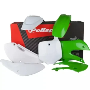 Szybka wysyłka POLISPORT KOMPLET PLASTIKÓW KAWASAKI KX 65 ‘00-‘25 W ZESTAWIE TABLICA PRZEDNIA (8661500010) KOLOR ZIELONO BIAŁY