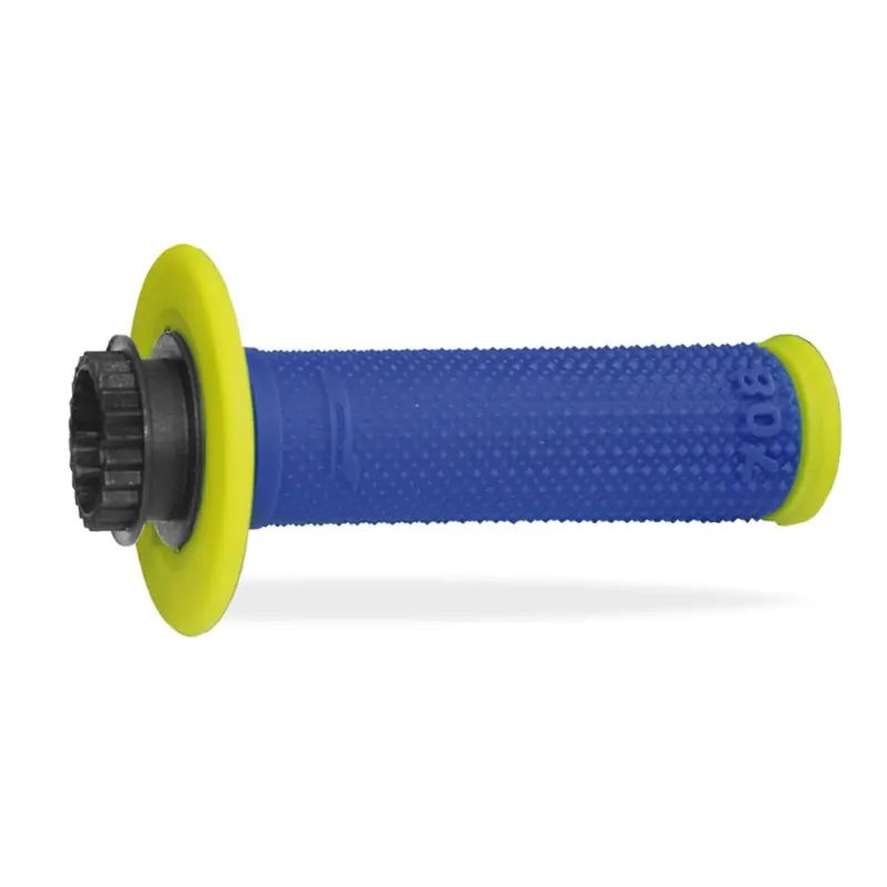 Łatwy zwrot PROGRIP MANETKI PG708 OFF ROAD Z BLOKADĄ SCS LOCK-ON + 7 ADAPTERÓW ROLGAZU (22+25MM) KOLOR NIEBIESKI ZÓŁTY DWUSKŁADNIKOWE DŁ. 11