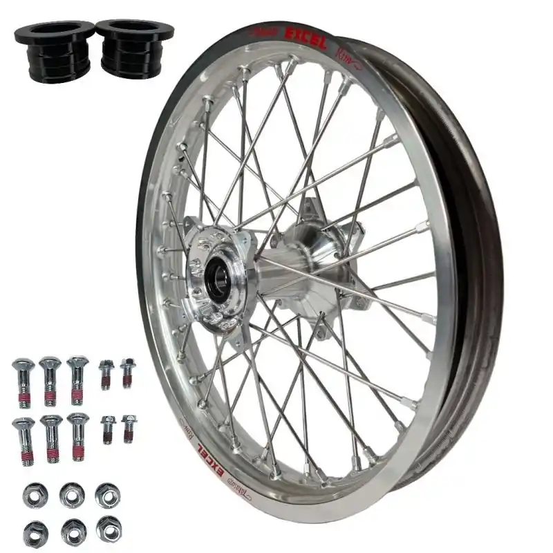 REX WHEELS PROMOCJA (EXCEL) KOMPLETNE KOŁO TYLNE 18 CALI 18-2,15 HONDA CRF 250 ‘14-‘22, 450 ‘13-‘22 , SREBRNA OBRĘCZ / SREBRNA PIASTA / SREBRNE SZPRYCHY / SREBRNA NYPLE Bestseller