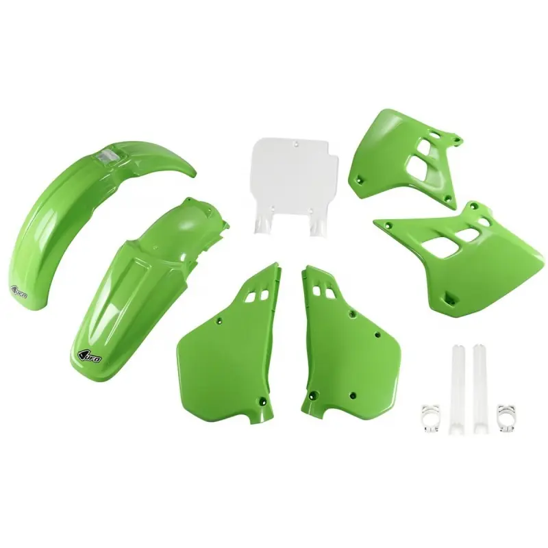 Bestseller UFO KOMPLET PLASTIKÓW (FULL KIT) Z OSŁONAMI TELESKOPÓW (AMORTYZATORÓW) KAWASAKI KX 250 ‘90- ‘91, KOLOR OEM (ZIELONY/BIAŁY) (KA1